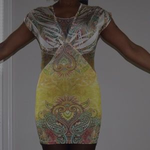 Light Multi Color Poly Dress with Mesh Pattern Waist